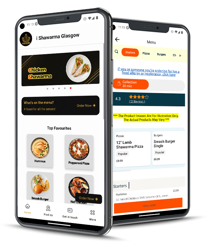 iShawarma Restaurant Glasgow app mockup